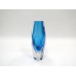 A Murano Sommerso facetted vase, kingfisher blue, pale blue and clear glass.