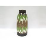 A Scheurich West German floor vase with green, white and brown zigzag glazes, marked No.