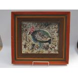 A David Sharpe hand painted ceramic panel decorated with a Guinea Fowl. Signed. 28.