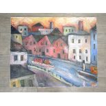 JEREMY MAYES (XX/XXI): An oil on canvas, city canal scene titled "Town & Industry 2", 2013. Signed.