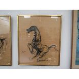 SUNIL DAS (Indian 1939-2015): A framed and glazed charcoal on paper drawings of horses.