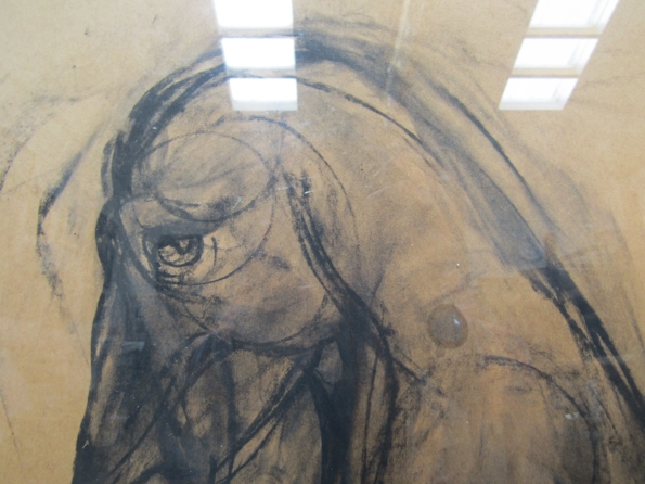 SUNIL DAS (Indian 1939-2015): A framed and glazed charcoal on paper drawings of horses. - Image 4 of 6