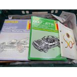 A tray of books relating to Lotus along with mixed repair manuals including Haynes etc