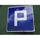A square enamelled parking sign,
