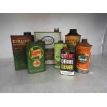 A box containing seven mixed tins including Esso Gunk and Castrol etc