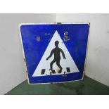 An enamelled zebra crossing road sign,