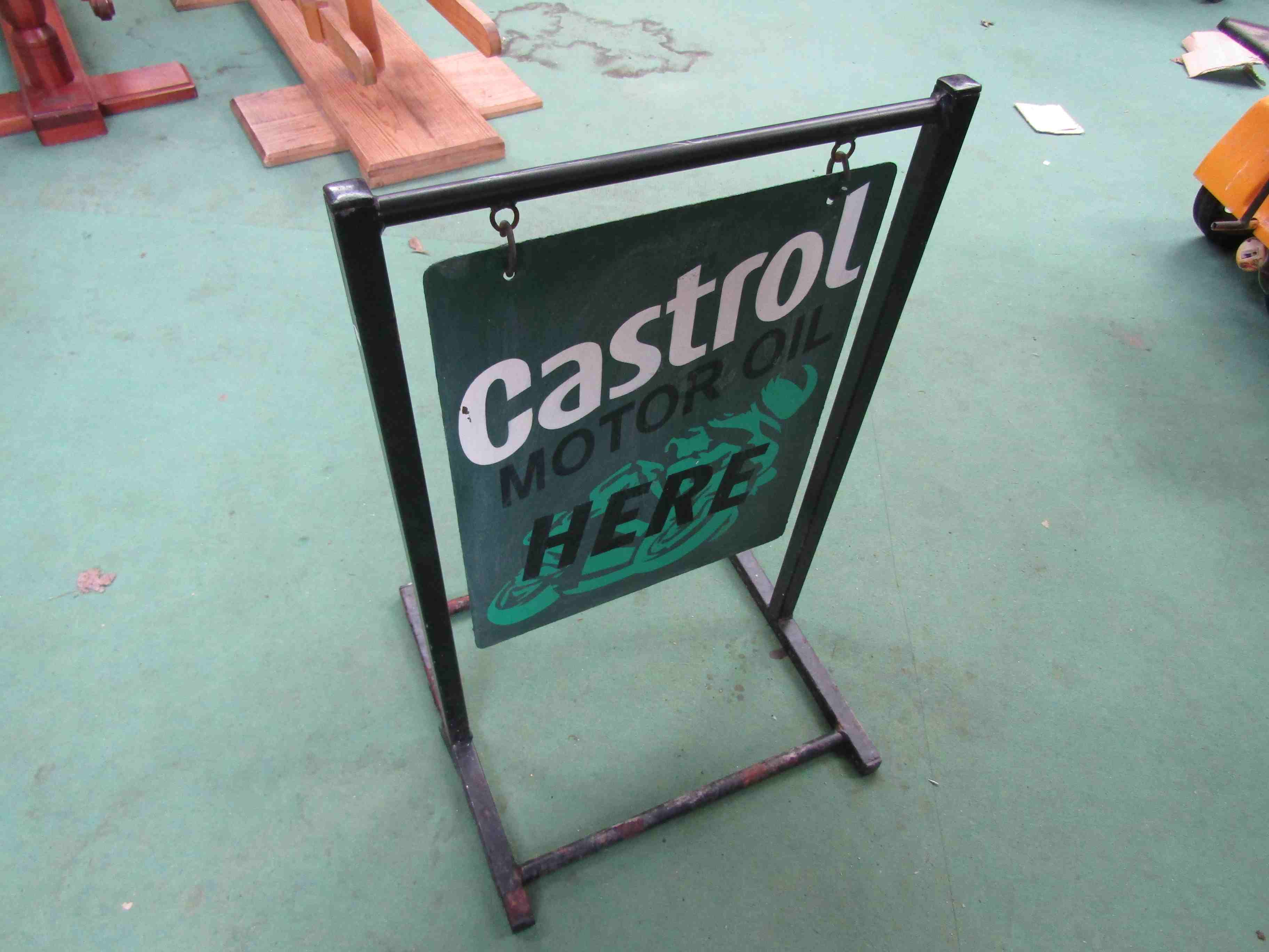 A double sided hand painted Castrol swing sign with stand, - Image 2 of 2