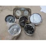 A quantity of speedo etc including a grey marine speed boat cluster