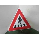 An enamelled 'Pedestrian Crossing' triangular road sign,