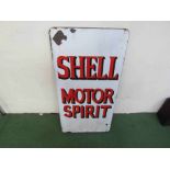 An enamel sign 'Shell Motor Spirit'.