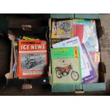 A box of Speedway magazines and a box of mixed motorcycle manuals etc including Haynes and Newnes