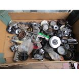 A box of mixed chromed fuel caps etc