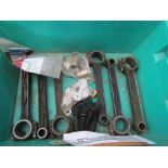 A set of six con rods for 20HP Rolls-Royce with a set of small end bushes, a water pump spindle,