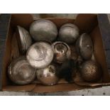 A box of mixed chromed lamps