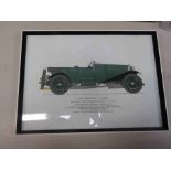 A framed and glazed print of a 1926 Bentley 3 litre. Frame size 47.