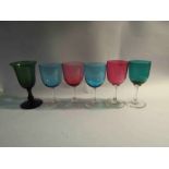 Six Victorian coloured glass glasses