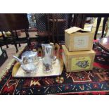 A five piece Picquot Ware tea set comprising of tray,