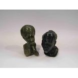 Two carved soapstone busts depicting African (Zimbabwe) men