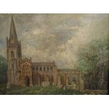KATE MARIAN DALLY: Woolpit Church Suffolk, framed oil on canvas, 1935,
