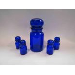 A set of Belgium cobalt blue glass apothecary bottles (5)