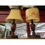 Two turned Bermuda cedar table lamps with shades