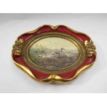 An oval painted miniature of geese monogrammed lower right,