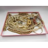 Various costume jewellery including faux pearl necklace etc