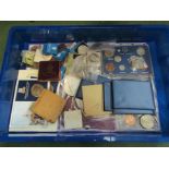 A tray containing mainly British 20th Century pre-decimal coinage and sets,