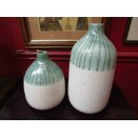 Two modern "Parlane Pottery" vases, green and white glazes with vertical line detail.