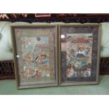 A pair of Indian silkwork pictures depicting court scenes, both framed and glazed,