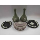 Wedgwood Jasperware including a pair of bud vases,