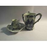 A tin glazed Delft tri-handled tyg,