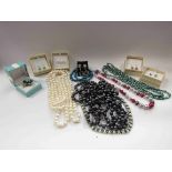 A box of jewellery and costume including Honora coloured pearls