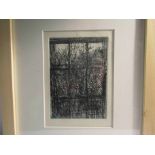 An etching depicting vegetation at a window, 14 x 10cm approx,