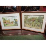 ALEC WAUGH: Two watercolours depicting thatched cottages, framed, both signed,