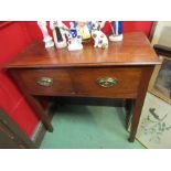 An 18th Century oak two drawer hall table on square tapering legs,