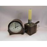 A Smith Enfield mantel clock a rustic candle holder