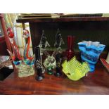 Two Murano glass figures and assorted vases