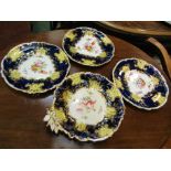 Four Victorian Coalport style hand decorated plates