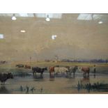 A 19th Century watercolour depicting cows and farmer, indistinctly signed and dated lower left,