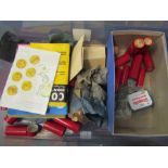 A tub containing mainly 20th Century British pre-decimal coinage, plus empty red coin tubes,