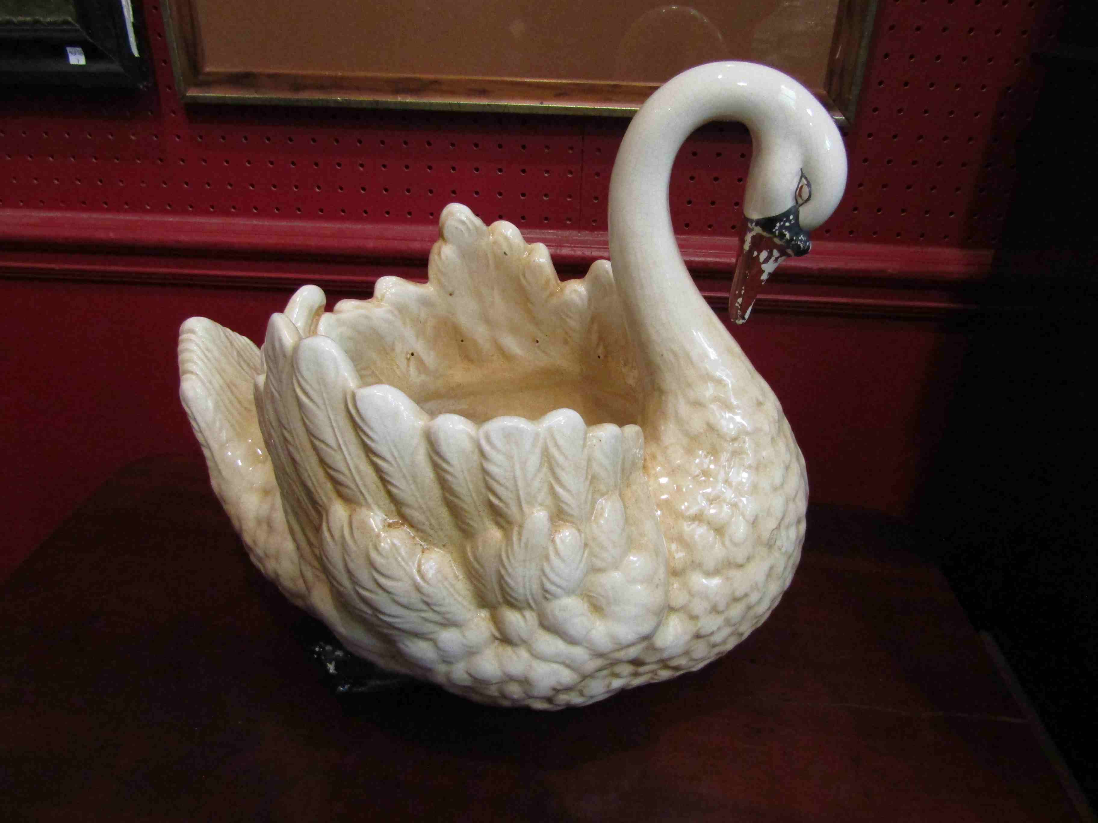 A Victorian ceramic swan planter