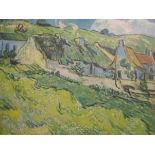 A large oil on canvas of rural scene in ornate frame,