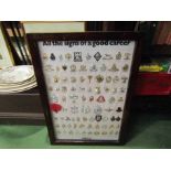 A framed display of military badges