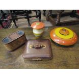 Four domestic bygone items including a Fliparette cigarette dispenser, puzzle game,