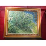 A large oil on canvas depicting woodland scene, signed Vincent lower left, framed,