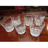 Seven crystal glass whisky tumblers with roundel design