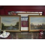 Four pictures and prints including Barry Nobbs oil on board depicting The Broads scenes,