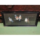 A watercolour of birds on a branch, framed and glazed,