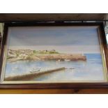 MARGARET HALL: Pastel on board depicting a Welsh harbour scene, signed lower right,